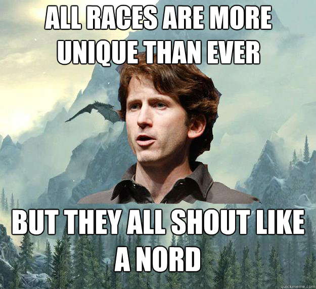 All races are more unique than ever but they all shout like a nord  Inspirational Todd Howard