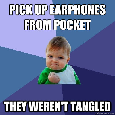 Pick up earphones from pocket they weren't tangled  Success Kid