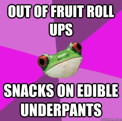 out of fruit roll ups snacks on edible underpants  Foul Bachelorette Frog