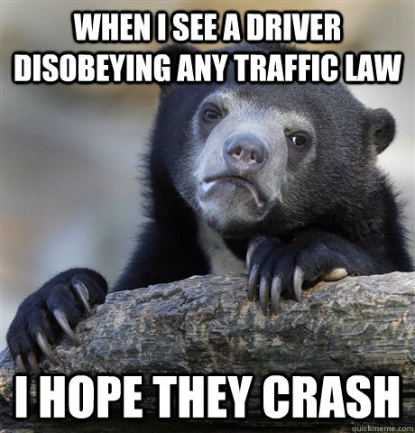 when I see a driver disobeying any traffic law i hope they crash  Confession Bear