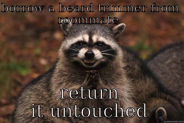 BORROW A BEARD TRIMMER FROM ROOMMATE  RETURN IT UNTOUCHED Evil Plotting Raccoon