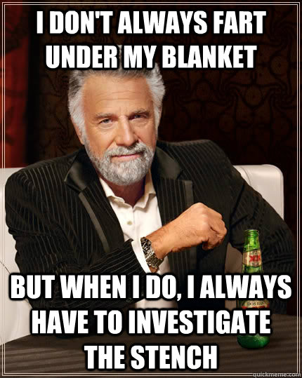 I don't always fart under my blanket but when I do, I always have to investigate the stench  The Most Interesting Man In The World