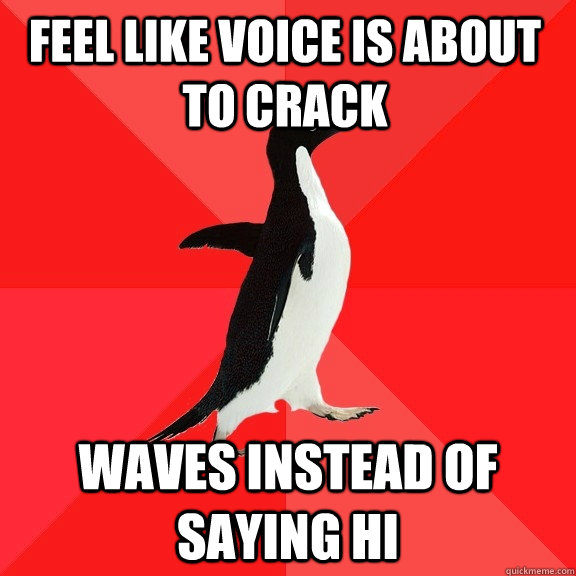 Feel like voice is about to crack Waves instead of saying hi  Socially Awesome Penguin