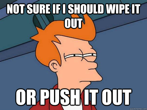 Not sure if I should wipe it out Or push it out - Not sure if I should wipe it out Or push it out  Futurama Fry