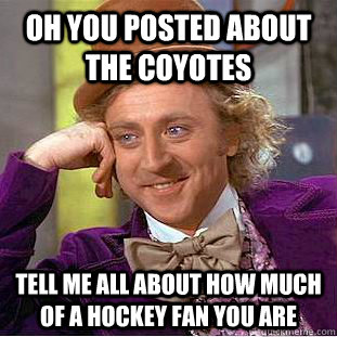 oh you posted about the coyotes tell me all about how much of a hockey fan you are - oh you posted about the coyotes tell me all about how much of a hockey fan you are  Condescending Wonka