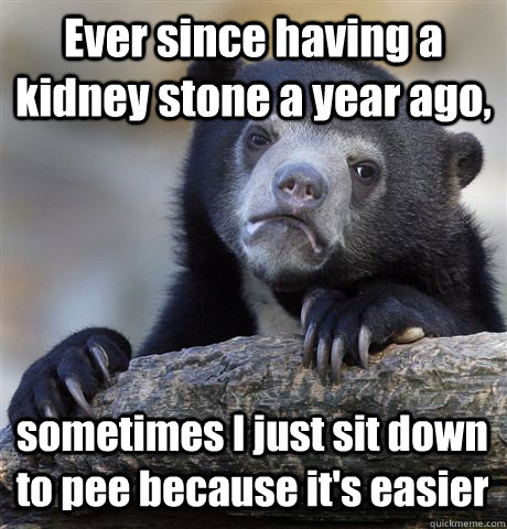 Ever since having a kidney stone a year ago, sometimes I just sit down to pee because it's easier  Confession Bear