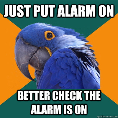 Just put alarm on Better check the alarm is on - Paranoid Parrot