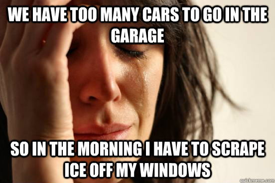 We have too many cars to go in the garage So in the morning I have to scrape ice off my windows  First World Problems