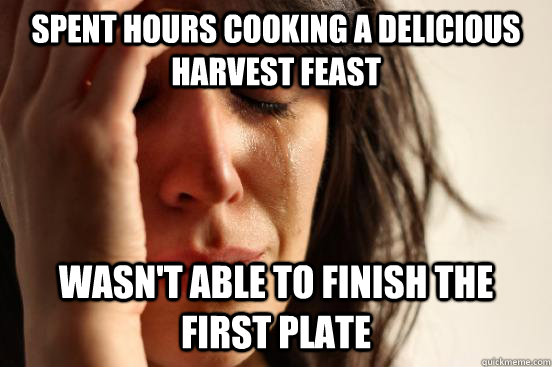 spent hours cooking a delicious harvest feast wasn't able to finish the first plate  First World Problems