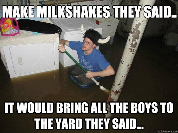 Make milkshakes they said..
 it would bring all the boys to the yard they said...  Do the laundry they said