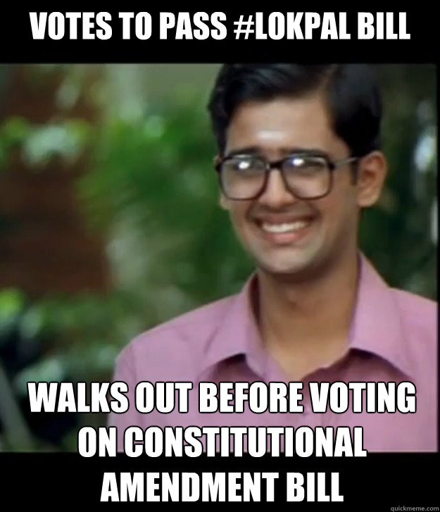 VOTES TO PASS #LOKPAL BILL WALKS OUT BEFORE VOTING ON CONSTITUTIONAL AMENDMENT BILL - VOTES TO PASS #LOKPAL BILL WALKS OUT BEFORE VOTING ON CONSTITUTIONAL AMENDMENT BILL  Smart Iyer boy