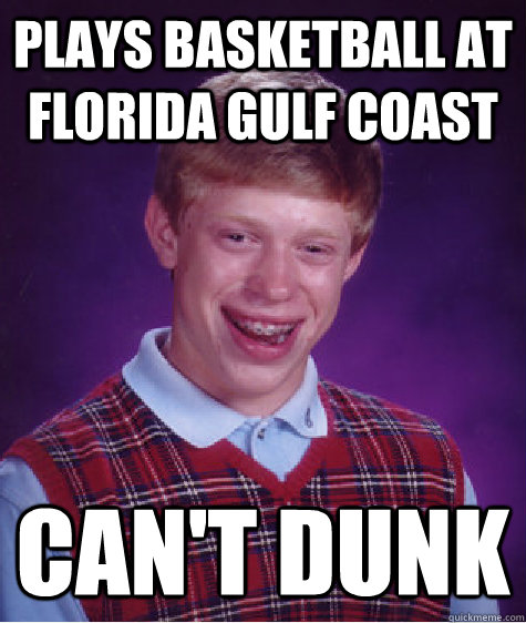 Plays basketball at Florida Gulf Coast Can't dunk  Bad Luck Brian