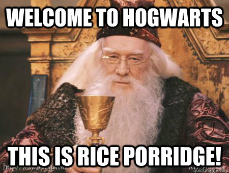 Welcome to Hogwarts this is rice porridge!  Drew Dumbledore