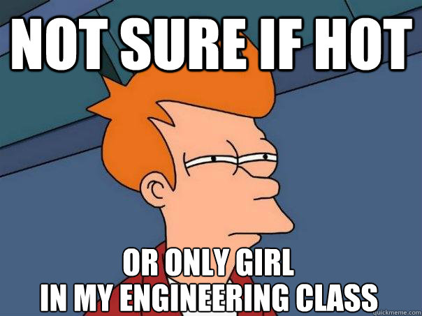 Not sure if hot Or only girl in my engineering class  Futurama Fry