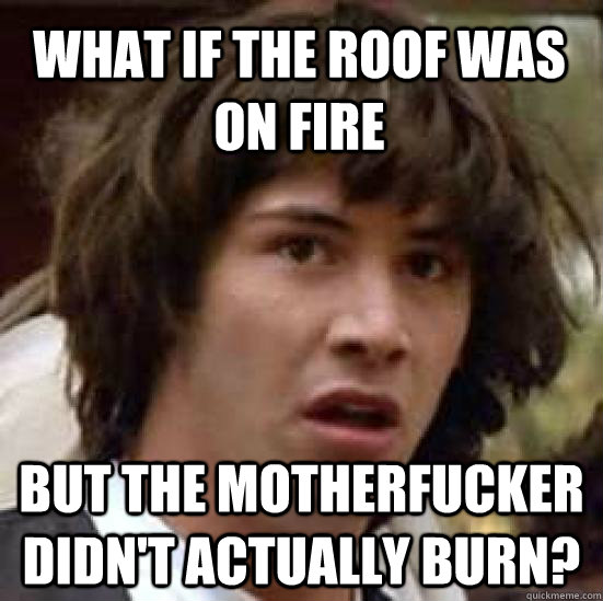 What if the roof was on fire but the motherfucker didn't actually burn? - What if the roof was on fire but the motherfucker didn't actually burn?  conspiracy keanu