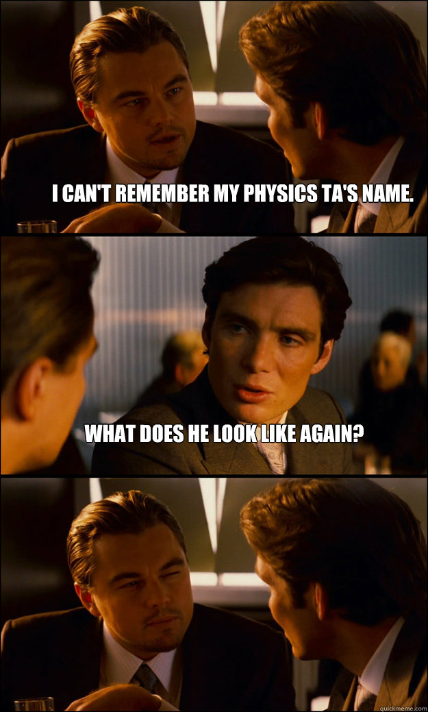 I can't remember my physics TA's name. What does he look like again?   Inception