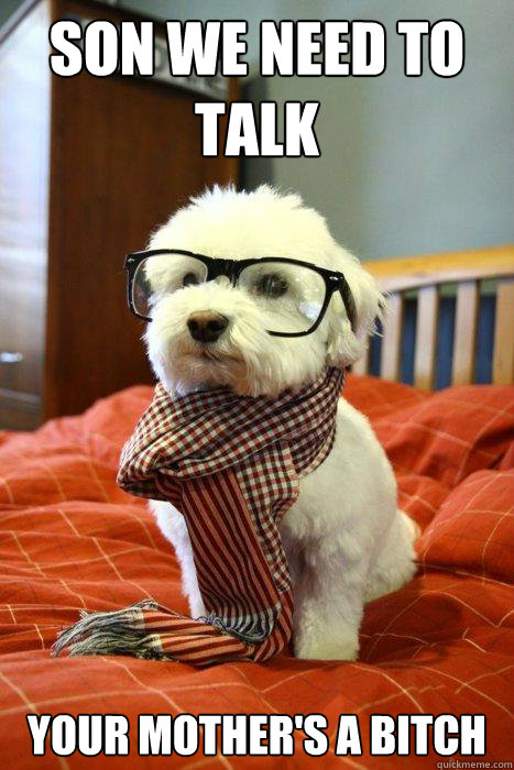 Son we need to talk Your mother's a bitch  Hipster Dog