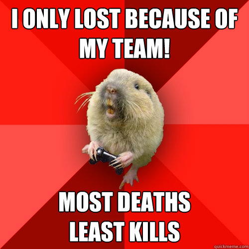 I only lost because of my team! Most deaths
Least Kills  Gaming Gopher