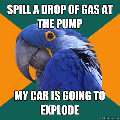 spill a drop of gas at the pump My car is going to explode - spill a drop of gas at the pump My car is going to explode  Paranoid Parrot