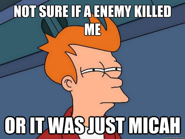 Not sure if a enemy killed
me Or it was just micah  Futurama Fry