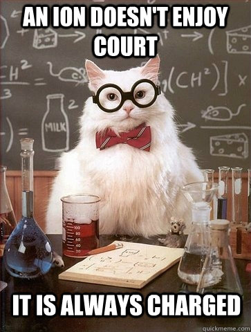 An ion doesn't enjoy court it is always charged - An ion doesn't enjoy court it is always charged  Chemistry Cat