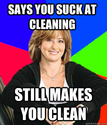 says you suck at cleaning still makes you clean  Sheltering Suburban Mom