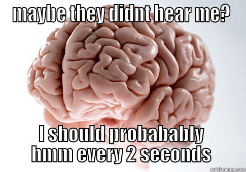 MAYBE THEY DIDNT HEAR ME? I SHOULD PROBABABLY HMM EVERY 2 SECONDS Scumbag Brain