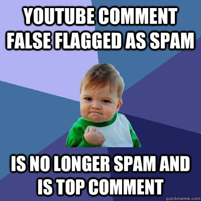 Youtube comment false flagged as spam Is no longer spam and is top comment - Youtube comment false flagged as spam Is no longer spam and is top comment  Success Kid