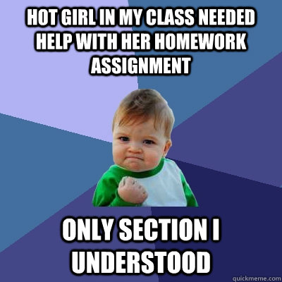 Hot girl in my class needed help with her homework assignment only section I understood  Success Kid