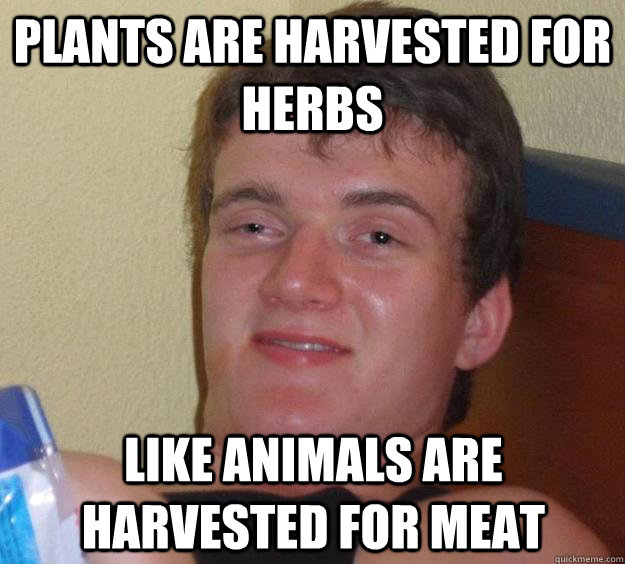 Plants are harvested for herbs  like animals are harvested for meat  10 Guy