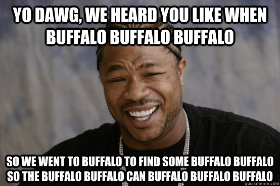 Yo dawg, we heard you like when Buffalo buffalo buffalo so we went to buffalo to find some Buffalo buffalo so the Buffalo buffalo can buffalo Buffalo buffalo  YO DAWG