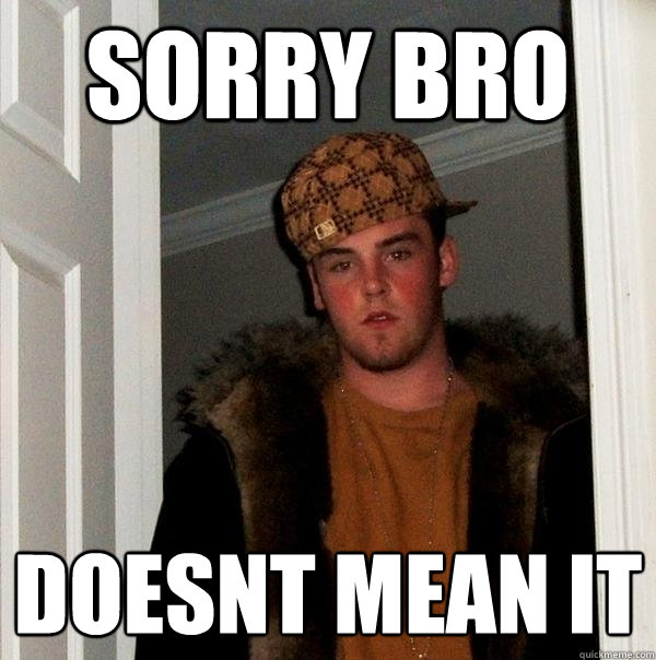 Sorry bro doesnt mean it - Sorry bro doesnt mean it  Scumbag Steve