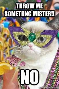 Throw me somethng mister!! no  grumpy mardi gras cat