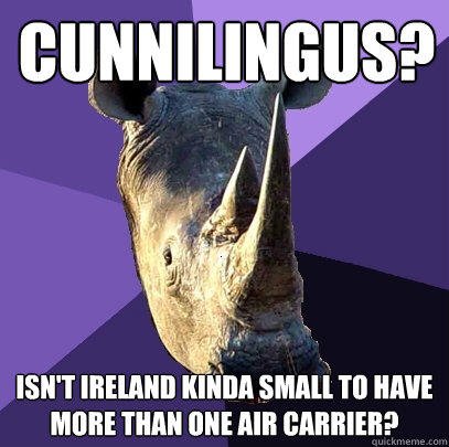 Cunnilingus? Isn't Ireland kinda small to have more than one air carrier?  Sexually Oblivious Rhino