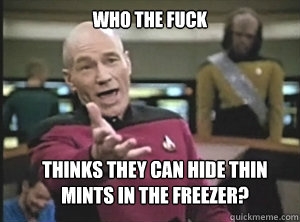 who the fuck thinks they can hide thin mints in the freezer? - who the fuck thinks they can hide thin mints in the freezer?  Annoyed Picard