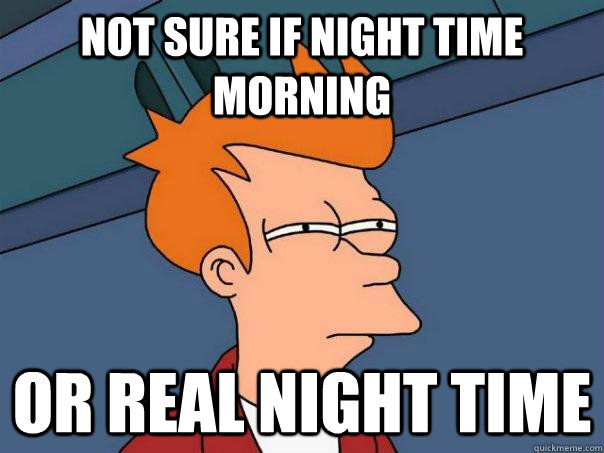 Not sure if night time morning Or real night time  Futurama Fry