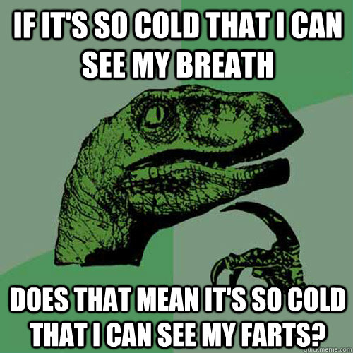 If it's so cold that I can see my breath Does that mean it's so cold that I can see my farts? - If it's so cold that I can see my breath Does that mean it's so cold that I can see my farts?  Philosoraptor