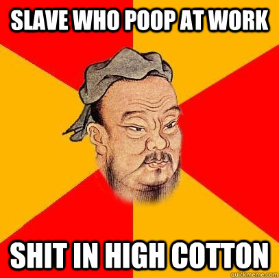 slave who poop at work shit in high cotton   Confucius says