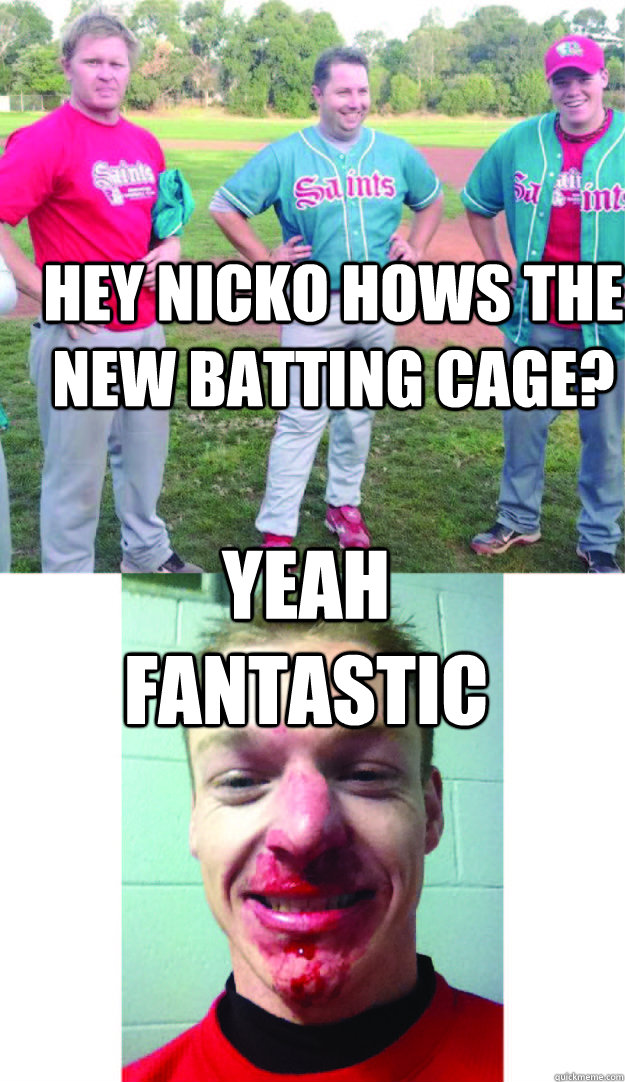 hey nicko hows the new batting cage? Yeah fantastic  unlucky