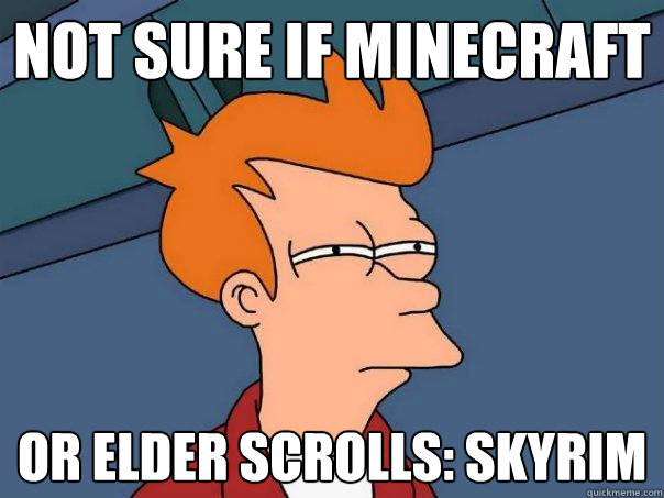 Not sure if Minecraft Or Elder Scrolls: Skyrim  Futurama Fry