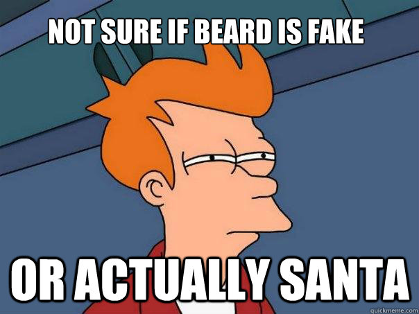 Not sure if beard is fake or actually santa  Futurama Fry