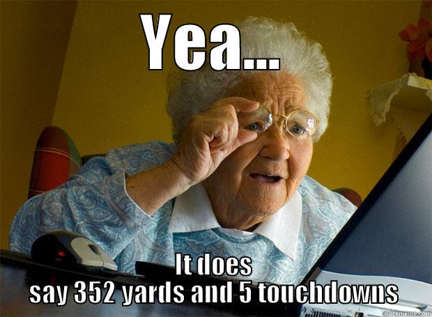 YEA... IT DOES SAY 352 YARDS AND 5 TOUCHDOWNS Grandma finds the Internet