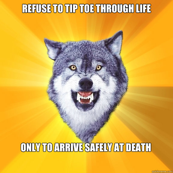 Refuse to tip toe through life only to arrive safely at death   Courage Wolf