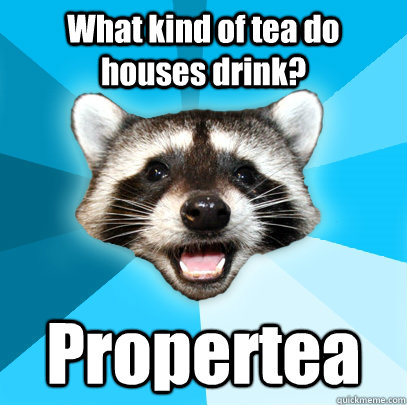 What kind of tea do houses drink? Propertea - What kind of tea do houses drink? Propertea  Lame Pun Coon