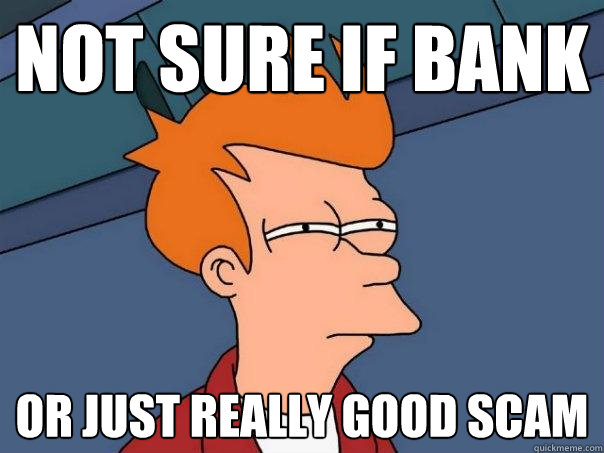 Not sure if bank or just really good scam - Not sure if bank or just really good scam  Futurama Fry