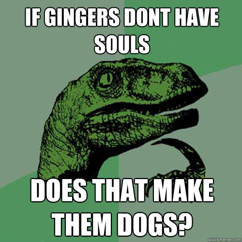 if gingers dont have souls does that make them dogs?  Philosoraptor