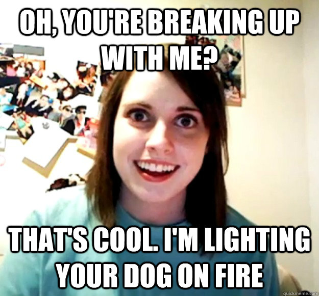 oh, you're breaking up with me? That's cool. i'm lighting your dog on fire - oh, you're breaking up with me? That's cool. i'm lighting your dog on fire  Overly Attached Girlfriend