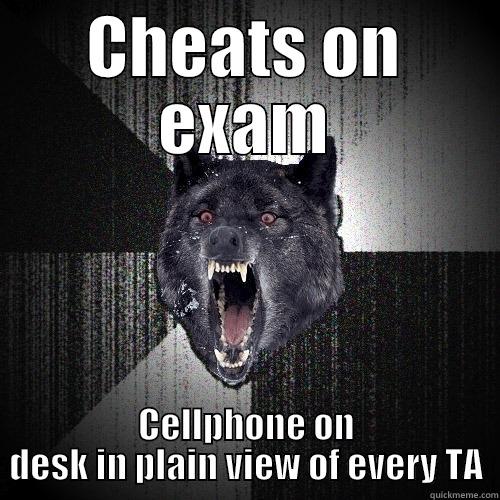 CHEATS ON EXAM CELLPHONE ON DESK IN PLAIN VIEW OF EVERY TA Insanity Wolf