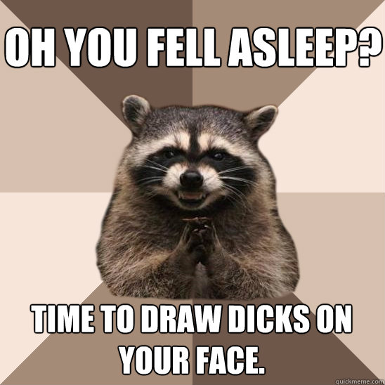 Oh you fell asleep? time to draw dicks on your face. - Oh you fell asleep? time to draw dicks on your face.  Evil Plotting Raccoon