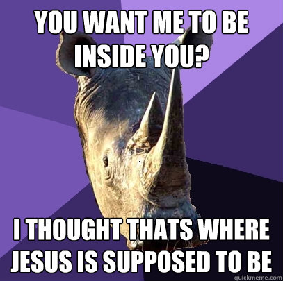 you want me to be inside you? i thought thats where jesus is supposed to be  Sexually Oblivious Rhino